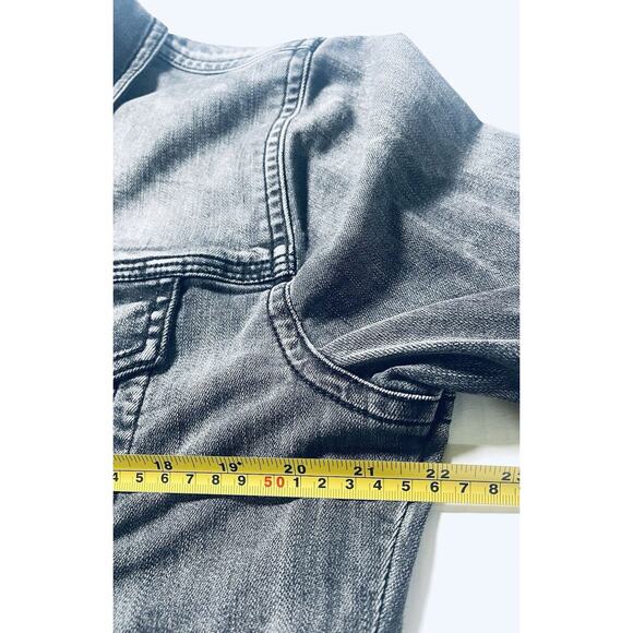 BKE DenimJacket Woman's Medium Black/Gray Distressed Buckle Collared jacket - Picture 9 of 10